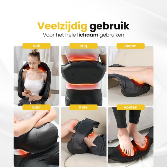 Vrouwen gebruiken het nekmassageapparaat voor nek, rug, benen, buik, knieën en voeten.