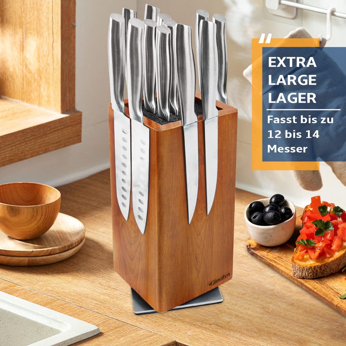 Merkloos Fimaten Magnetisch messenblok zonder mes 360 graden draaibaar magnetische messenhouder van acaciahout hoogwaardige messenblokken keukenmessenorganizer met borstelinzetstuk messenhouder voor messen 25 x 11 5 cm