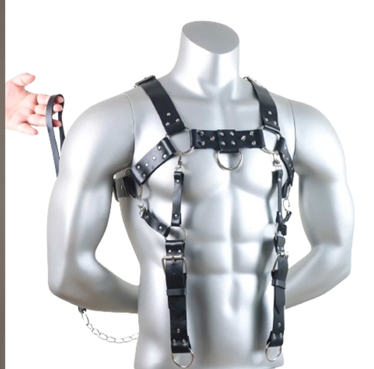 Goedkoopste Bondageharnas met riem en ketting - Ringen voor extra BDSM activiteiten - Leder - Verstelbaar