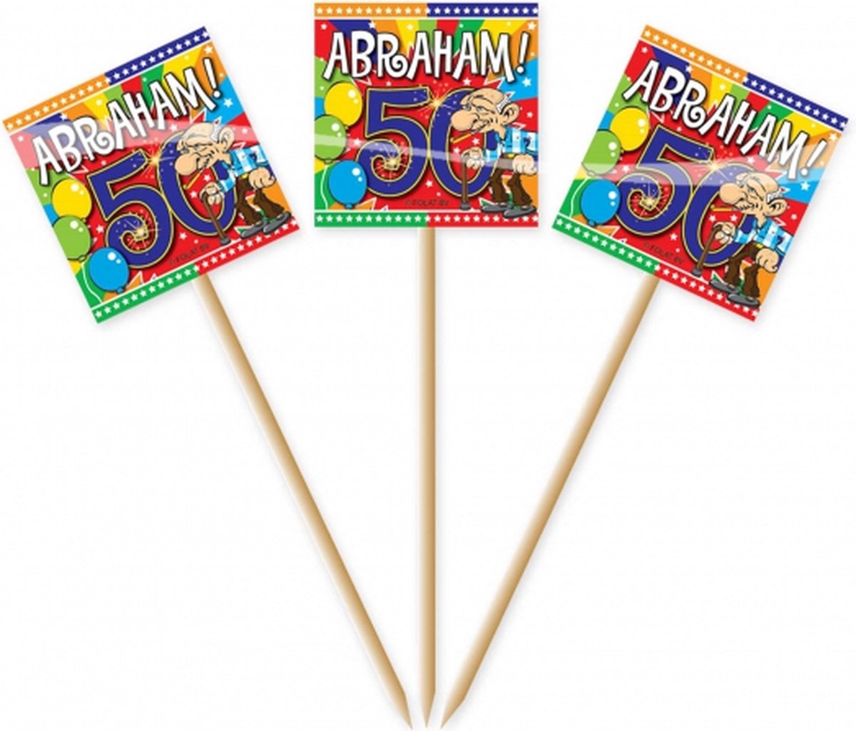 50x stuks Cocktailprikkers Abraham 50 jaar - Leeftijd Feestartikelen en tafel versiering