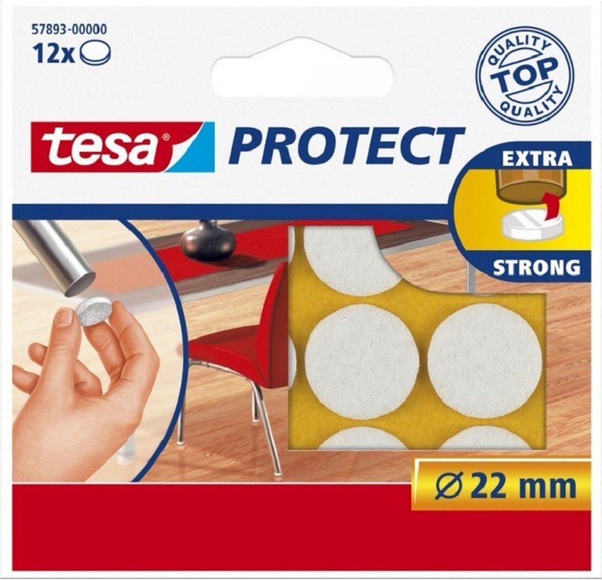 48x Tesa meubelvilt rond wit 2,2 cm - Klusbenodigdheden - Huishouding - Vloerbescherming - Beschermvilt - Meubelvilt - Viltglijders - Anti-kras vilt