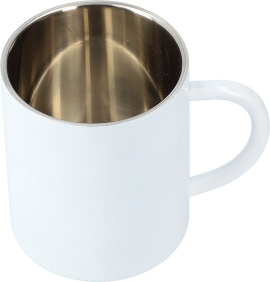 Tasse - Tasse à boire - Tasse à café - Tasse à thé - Acier inoxydable - Avec poignée - Tasse robuste - 200ML - Wit