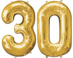 Omslag van Cijfer Ballonnen Ballon Cijfer 30 Verjaardag Versiering Feest Helium Ballonnen Cijferballon Folieballon Goud Xl Formaat