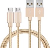 2x Micro USB naar USB A Nylon Gevlochten Kabel Goud - 1 meter - Oplaadkabel voor Huawei MediaPad T5 (10.1" 2018) / MediaPad T3 (10" 2017) / MediaPad M5 Lite (8" 2019) / MatePad T8 (8" 2020)