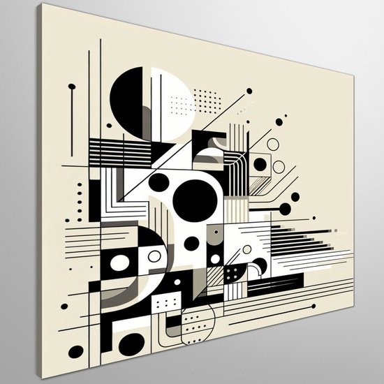 Modern zwart wit schilderij | Abstracte monochrome compositie: een eigentijdse interpretatie van contrastrijke kunst | Kunst - 40x40 centimeter op Canvas | Foto op Canvas