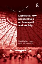 Boekomslag met titel 'Mobilities: new perspectives on transport and society'. Rode, abstracte foto van een hal met mensen.