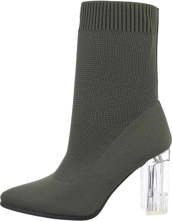 Bottines chaussettes mode Dilena avec talon transparent olive bol