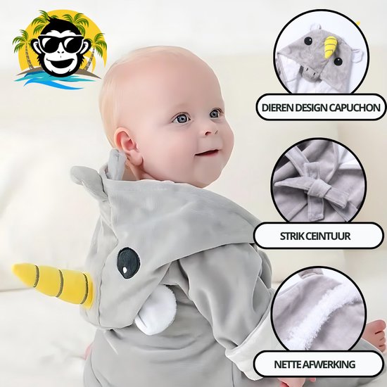 BoefieBoef Eenhoorn Bamboe Baby Badjas 0-2 Jaar (85 cm lang max) - Luxe, Superzacht & Hypoallergeen - Eco Kinderbadjas met Dieren Capuchon - Absorberende Peuter Handdoek Jongen & Meisje - Cadeau Zwemles, Carnaval, Verjaardagen of Kraam - Unicorn van Merkloos — afbeelding 3