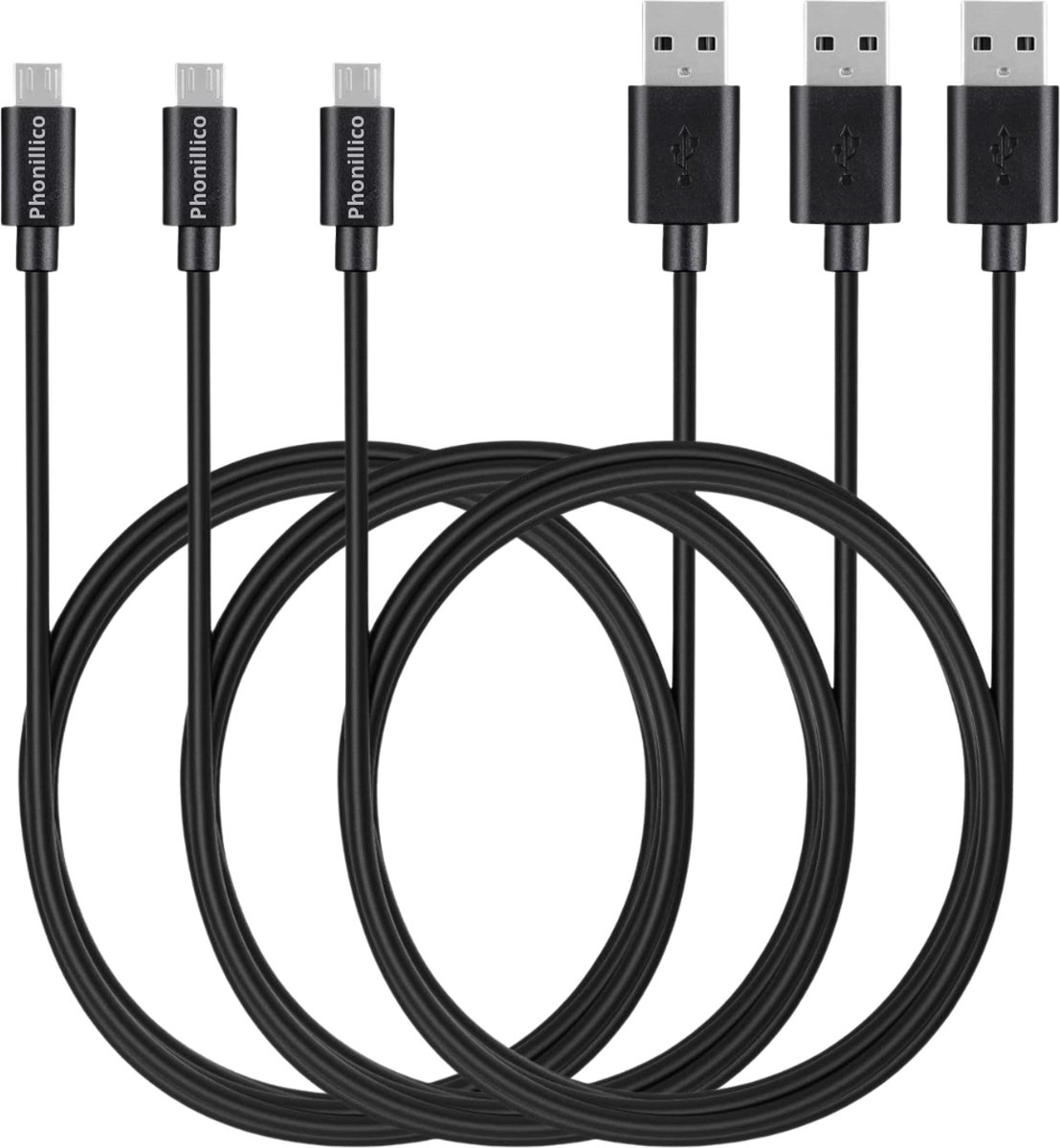 Image of 3x Micro USB naar USB A Kabel Zwart - 1 meter - Oplaadkabel voor Huawei Y7P / Y7 2018 / Y7 PRIME 2018 / Y7 PRO 2018 / Y7 2019 / Y7 PRIME 2019 / Y7 PRO 2019