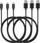 3x Micro USB naar USB A Kabel Zwart - 1 meter - Oplaadkabel voor Realme 5i (6,52" 2020) / C3 (6,5" 2020) / C11 (6,5" 2020) / C11 (2021) (6,52" 2021)
