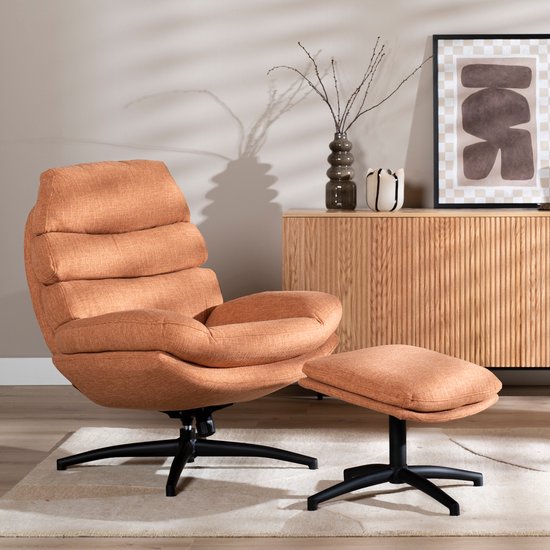 Bronx71® Draaifauteuil met hocker Palma linnen koper