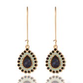 Deja Jewels Etnische Goudkleurige Oorbellen met Blauwe en Zwarte Stenen Druppelhangers
