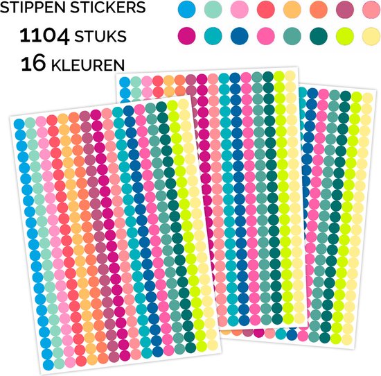 Stippen Stickers Gekleurd - 1104 Stippen Stickers 10 mm - Kleurcodering ...