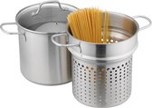 Navaris pastakoker van 7 liter - Voor groente stomen en koken - Pastapan met glazen deksel - Geschikt voor alle warmtebronnen - Roestvrij staal