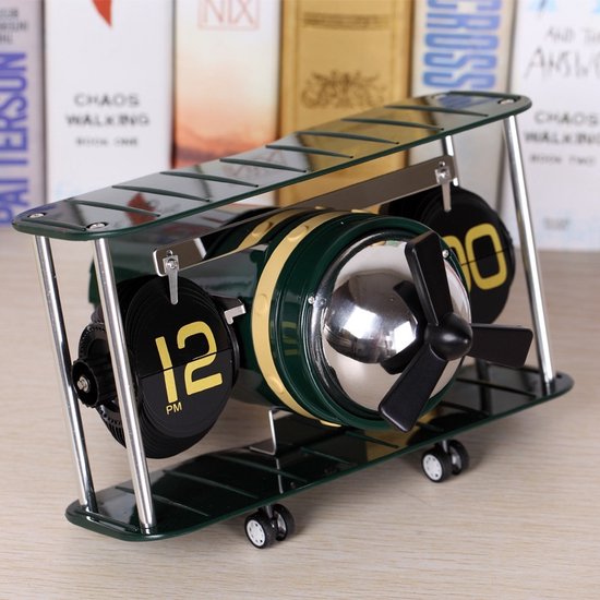 Horloge rabattable d'avion rétro - Vert - 20x28,5x13,5 cm - Page mécanique automatique rabattable - Horloge de table - Klok rabattable de bureau - Horloge murale - Moderne