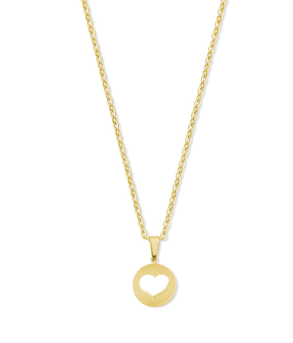 CO88 Collection 8CN-26444 Stalen Ketting met Hangertje - hartje - 15mm - 40+5cm - Ankerschakel - 1,5mm - Cadeau voor haar - Staal - Zilverkleurig