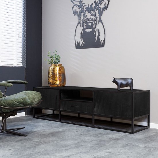Tv meubel Milan - tv kast zwart 180 cm - tv meubel mangohout