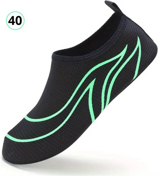 Livano Waterschoenen Voor Kinderen & Volwassenen - Aqua Shoes - Aquaschoenen - Afzwemschoenen - Zwemles Schoenen - Zwart & Groen - Maat 40