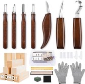 23-in-1 houtsnijgereedschapsset - snijmessen en blokken - met handschoenen en slijpsteen