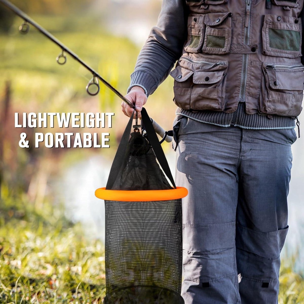 Panier De Pêche – Cage à Poissons, Filet Pliable | Porte-écrevisses Avec Cordon De Serrage, Panier De Rangement En Maille Avec Ouverture Facile D'accès Pendant La Pêche En Rivière, Le Lancer Côtier