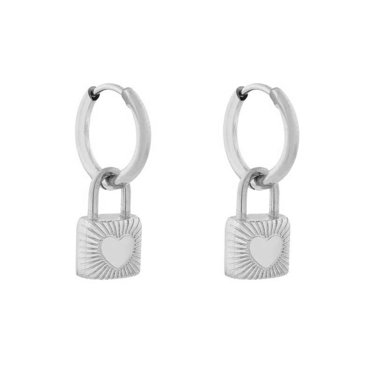 Essentialistics - Oorbellen minimalistisch met hanger slotje groot - Nikkelvrij - Zilverkleur - Stainless steel (verkleurt niet) - Kliksluiting