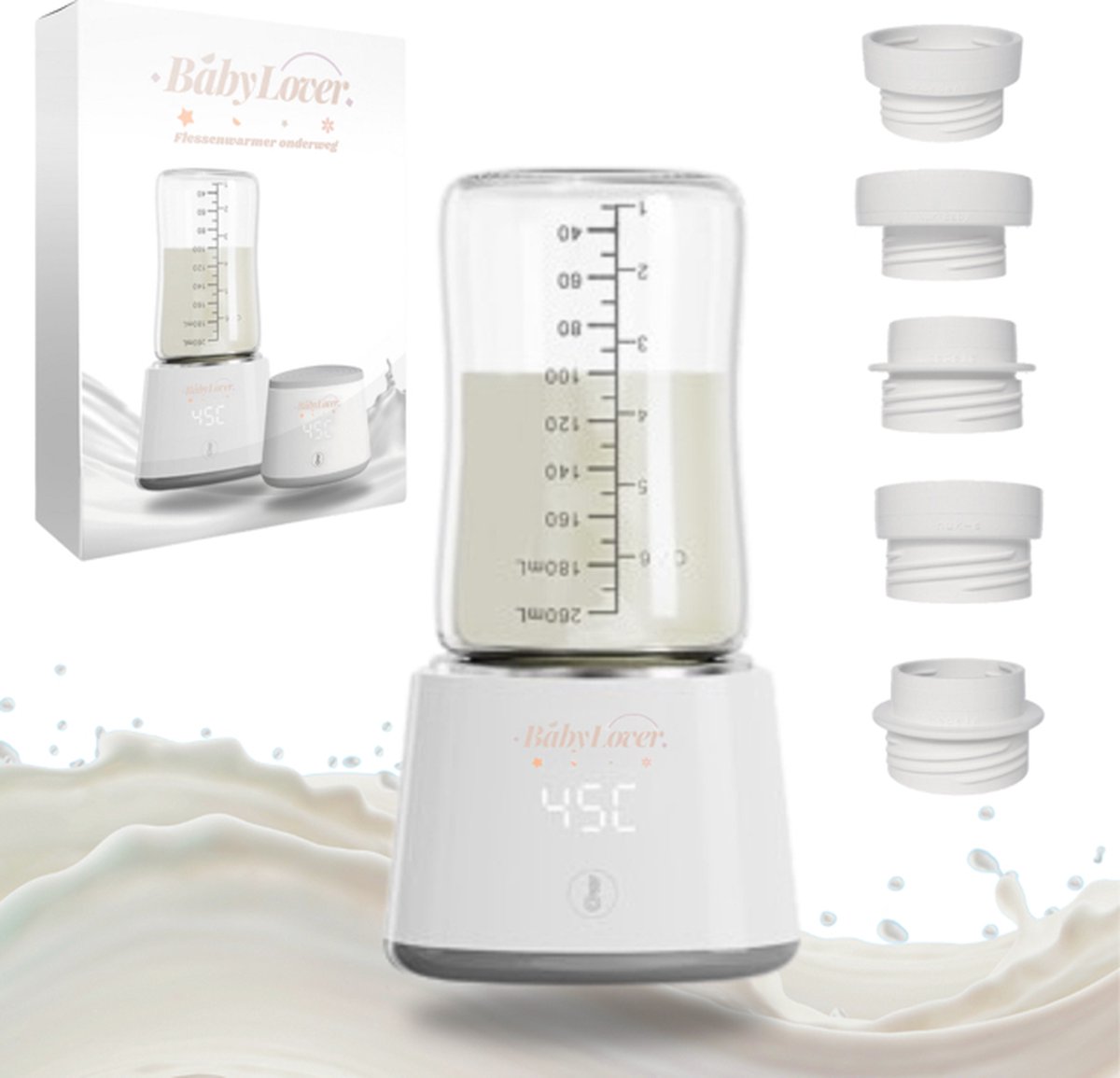 Goedkoopste Babylover™ Draagbare Flessenwarmer voor onderweg - Draadloze Flessenverwarmer incl 5 adapters- Compatibel met o.a. Dr. Brown, Philips Avent, MAM - Oplaadbaar
