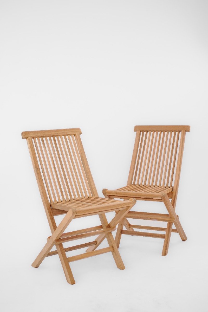Set van Twee Teak Houten Klapstoel | Tenerif | Opvouwbare Tuinstoel | Licht en Sterk