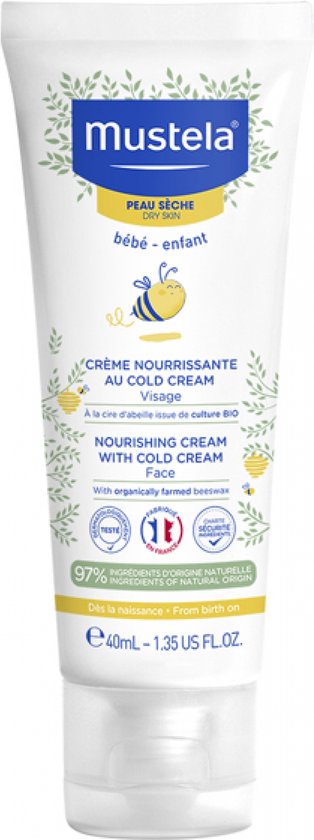Tube Mustela gezichtscrème met bijenillustratie, 40ml.