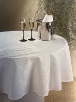 Saffier Damast Tafelkleed - Kleur: Wit - 100% katoen - 300TC - Afmeting: Rond 200cm - luxe tafelkleed met blokjes en bloem motief
