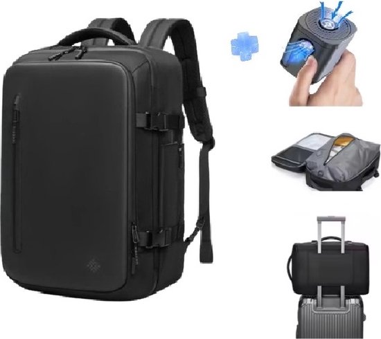 Avoir Avoir®-Vacuum Backpack/Rugzak - Incl. Draadloze Pomp - Reis-/Weekendtas-Laptop-Rugzak-Handbagage-Zakelijk - 46x32x15cm - 25-40L - Waterdicht - Zwart - Bol.com