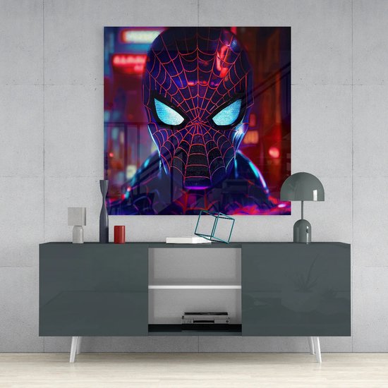 Glasschilderij - Spider Man - Wanddecoratie - 60x60 cm - 4 mm