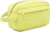 Corduroy Make-up Tas - Groen | 23 x 12,5 x 9 cm | Toilettas / Etui | Katoen/ Polyester | Fashion Favorite