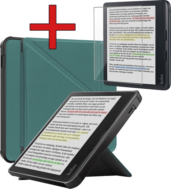 Étui adapté pour Kobo Libra Color Case Étui de protection de Luxe à trois volets avec protecteur d'écran - Étui adapté pour Kobo Libra Color Case Book Cover - Vert foncé