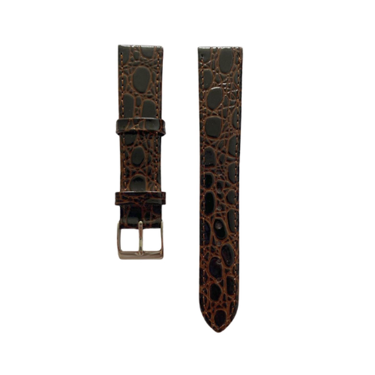 Leren horlogebandje - zilveren buckle - echt leer - Orange brown crocodile