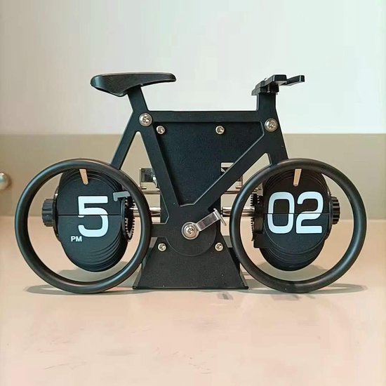 Horloge à bascule de vélo rétro - Zwart - 20x13x8cm - Page rabattable automatique mécanique - Horloge de table - Klok à bascule de bureau - Horloge murale - Moderne