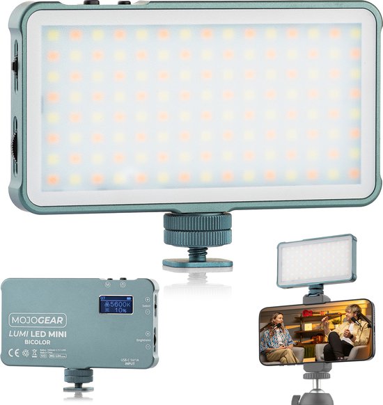 MOJOGEAR Lumi Bicolor LED-lamp 6.5W Mini - Voor smartphone en camera - 1.500 mAh batterij - Cameralamp/studiolamp/videolamp - Zwart