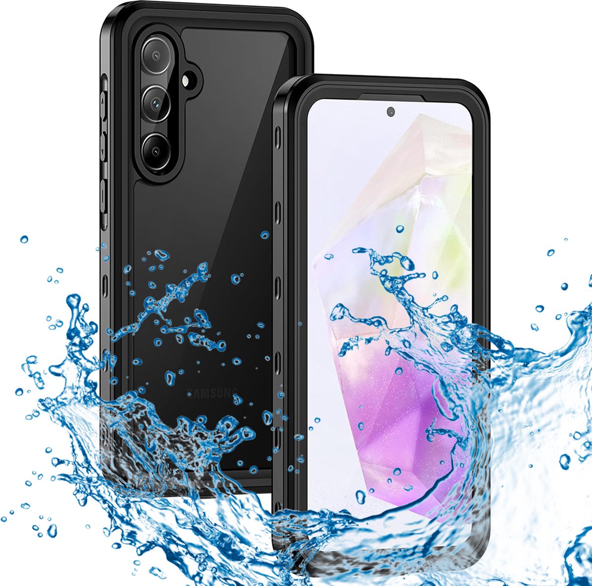 Hoesje geschikt voor Samsung Galaxy A35 - Shellbox Waterproof IP68 waterbestendige 360 Case - Zwart