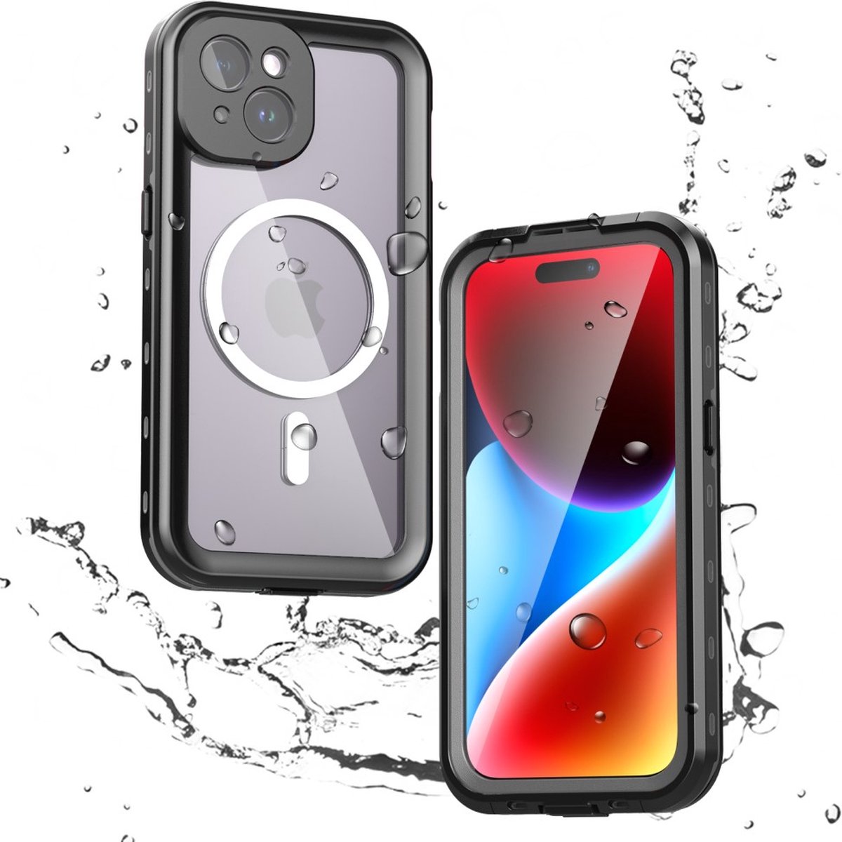 Hoesje geschikt voor Apple iPhone 15 - Shellbox Waterproof IP68 waterdichte 360 Case - Geschikt voor MagSafe - Zwart