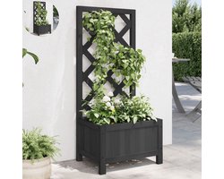 Plantenbak met klimrek - Bloembak - Weerbestendig - Met trellis - Buiten - Hout - Plantenrek - 22 Liter - Zwart