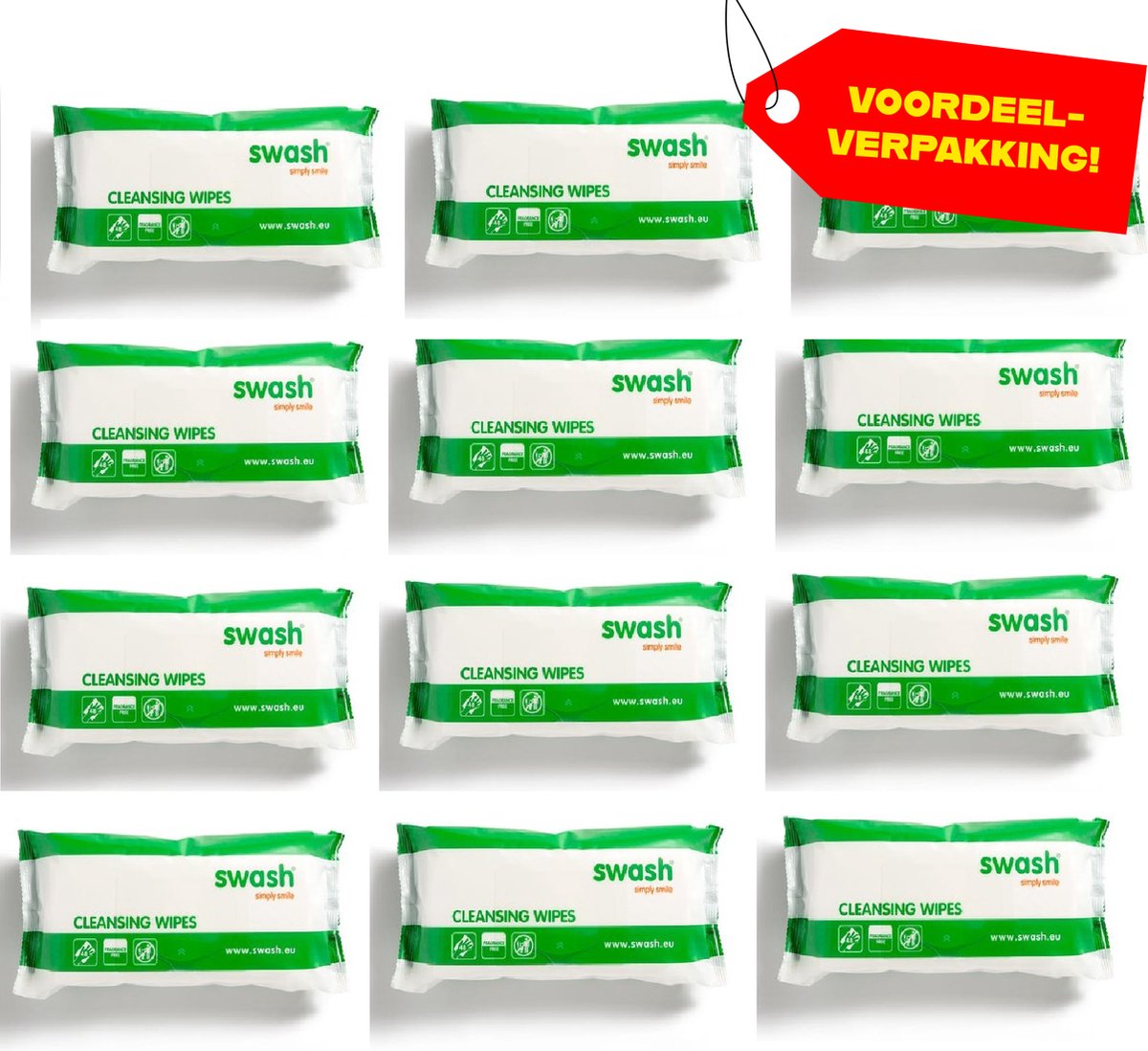 Goedkoopste 12x Swash Cleansing Wipes Parfumvrij - Voordeelverpakking!