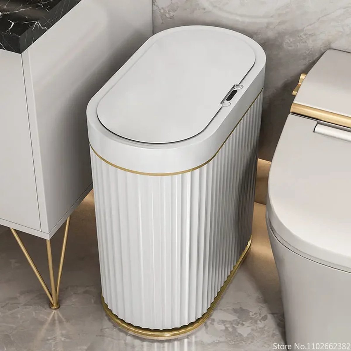 Goedkoopste 8l Slimme Prullenbak - Wit - Goud - Waterdicht - Bewegingssensor - Stijlvol - Compact - Geruisloos - Oplaadbaar - Keuken - Badkamer - Automatische Sensor