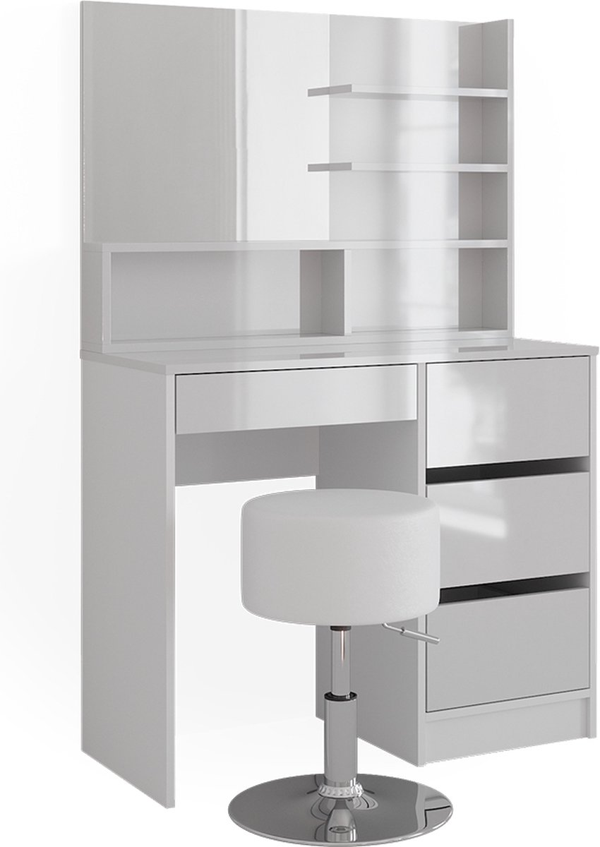 Vicco Kaptafel Sherry, Wit, 90 cm met spiegelrek en kruk