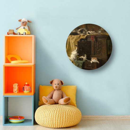 Immodest - Tableau Henriëtte Ronner-Knip - Tableau Chats rond - Cercles muraux Animaux - Peintures industriels - Plaque murale - Décoration maison cercle mural forex 40x40 cm