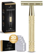 Wellshave Safety Razor Goud - RVS + 20 Scheermesjes - Vrouwen & Mannen - Scheermes - Veiligheidsscheermes - Double Edge - Single Blade - Kerst Cadeautjes
