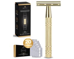 Wellshave Safety Razor Goud - RVS + 20 Scheermesjes - Vrouwen & Mannen - Scheermes - Veiligheidsscheermes - Double Edge - Single Blade