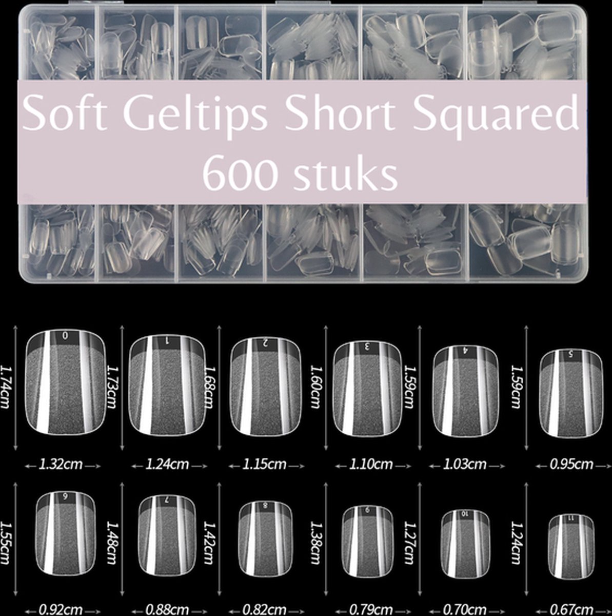 Goedkoopste Short Square Full Cover nails - frosted Soft Gel Tips met Lijm - nepnagels met Lijm - plaknagels met lijm - Geltips 600 stuks Full Cover - Short Square Gelnagels - nagelset in Doos 600 stuks - nageltips voor gelnagels- square nail tips- square nagel