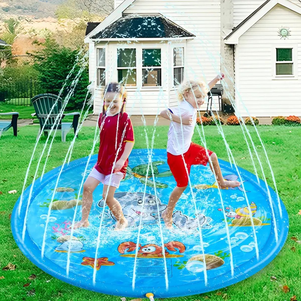 Buitenspraymat - Opblaasbare Waterpretmat - Waterspeelmat Baby - Watermat - Water Speelmat Fontein - Zwembaden - Waterspeelgoed Kinderen - Water Speel Mat - Met Water Sproeier- Zwemmen - Zomer speelset - Water Spel Set – foto 5