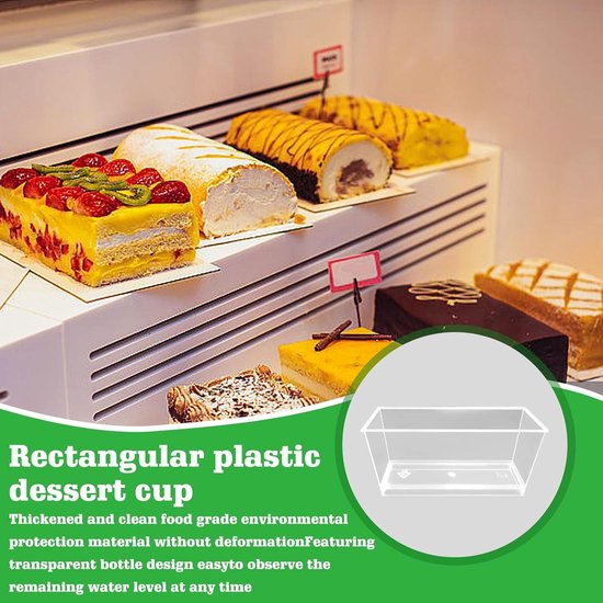 Lot 100 Tasses Dessert Rectangulaires 140ml Avec Couvercles + 100 Cuillères - Mini Bols Service Plastique Réutilisables