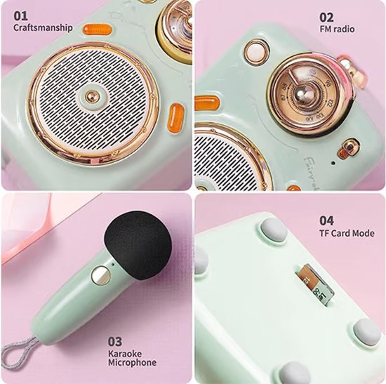 Divoom Fairy-OK Retro - Mini Karaoke Speaker - Inclusief Microfoon - Mint Groen van Divoom — afbeelding 4