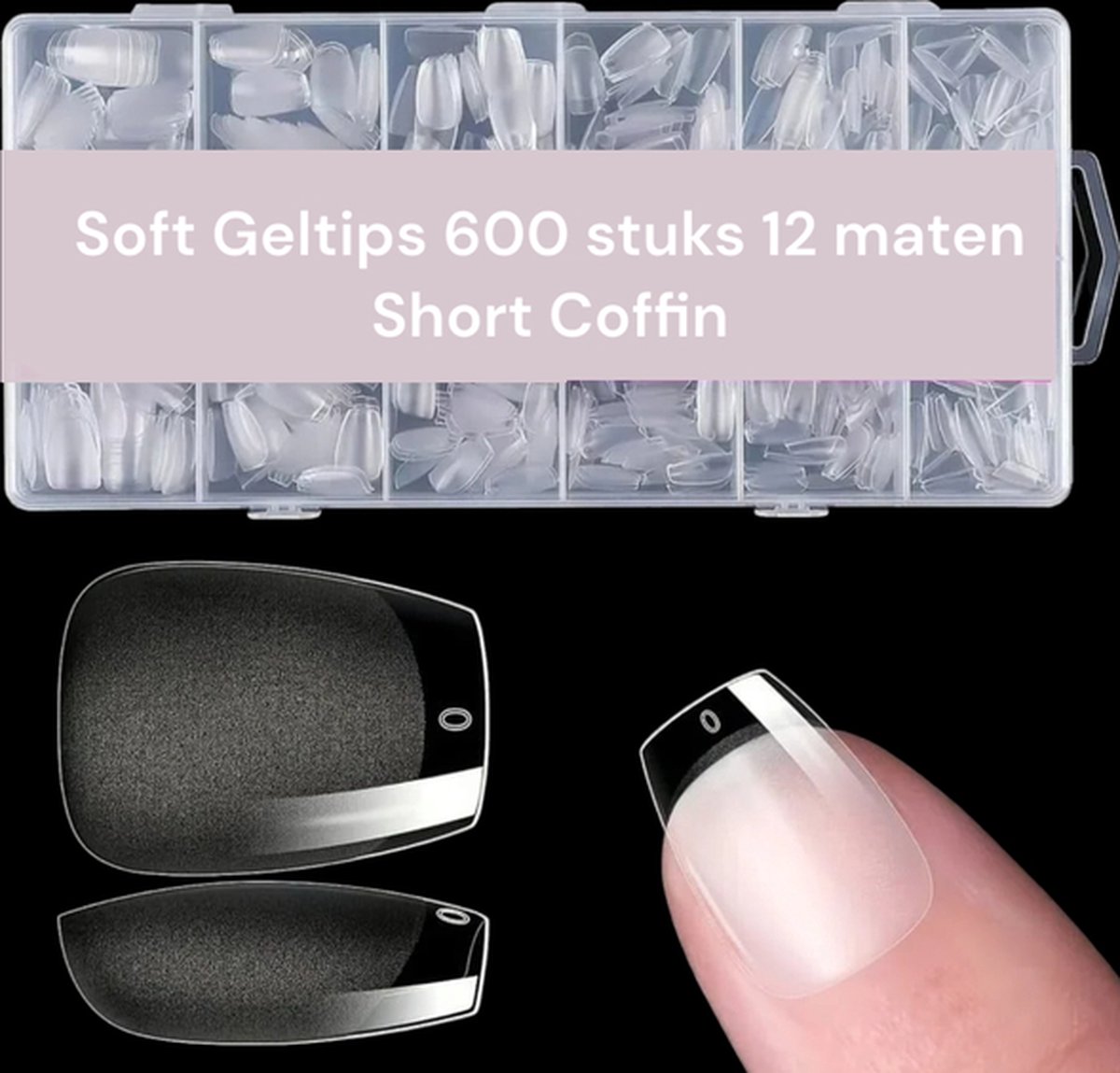Goedkoopste Short Frosted Coffin Full Cover Soft Gel Tips met Lijm - nepnagels met Lijm - plaknagels met lijm - Geltips 600 stuks Full Cover Short Coffin Gelnagels - nagelset in Doos 600 stuks - nageltips voor gelnagels